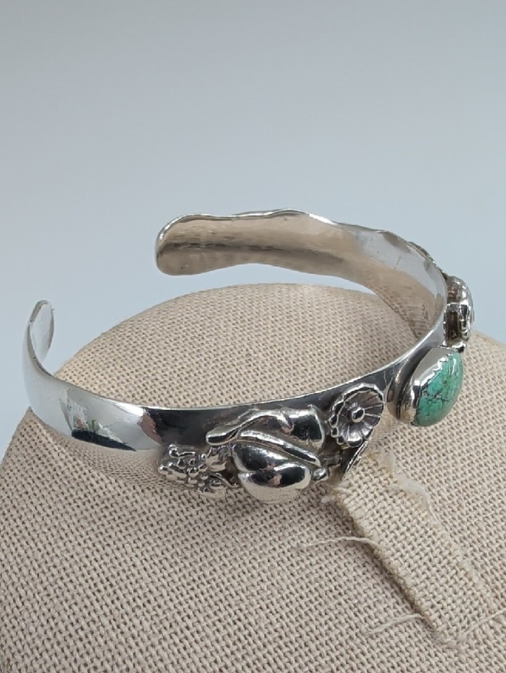 Vintage Artisan 925 Sterling Silver Turquoise Floral Cuff Bracelet Southwest - Picture 9 of 17